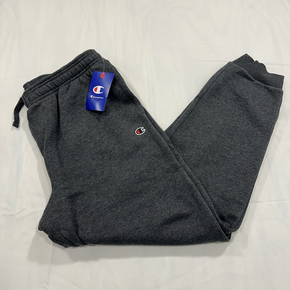 Champion Sweatpants Men Medium Gray Powerblend Granite Grey Fleece Cuffed NWT